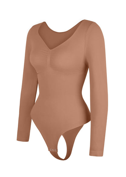 Marcella - Body à Manches Longues Sans Coutures avec String, Soutien-Gorge Intégré & Contrôle du Ventre