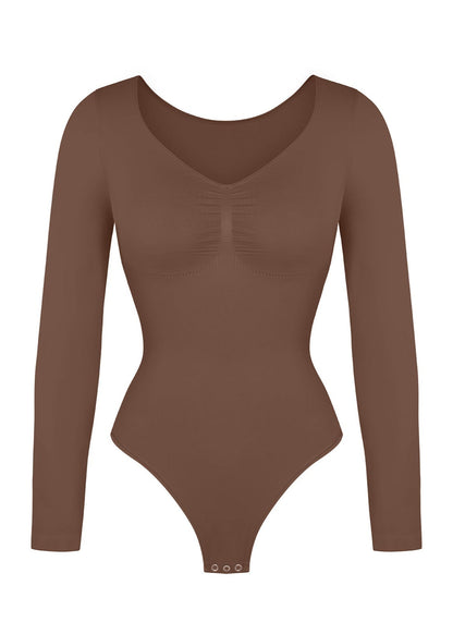 Marcella - Body à Manches Longues Sans Coutures avec String, Soutien-Gorge Intégré & Contrôle du Ventre