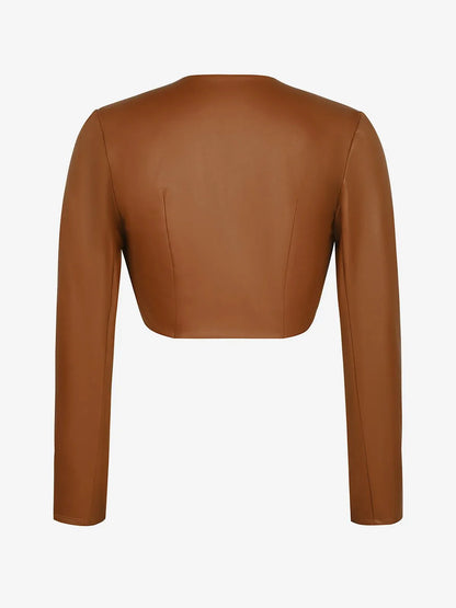 Veste Boléro en Similicuir à Manches Longues