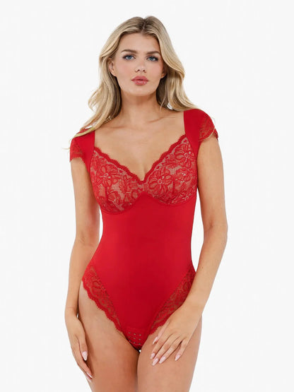 Body sculptant à manches courtes en dentelle amincissant