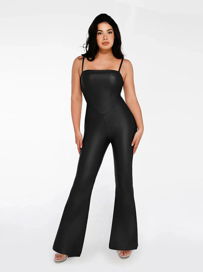 Combinaison Sculptante en Similicuir avec Corset