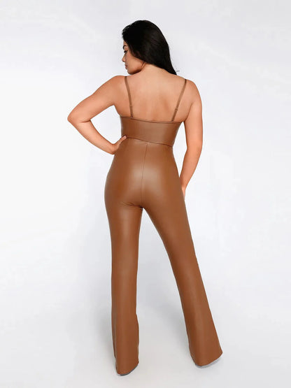 Combinaison Sculptante en Similicuir avec Corset