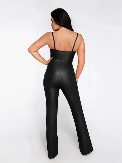 Combinaison Sculptante en Similicuir avec Corset