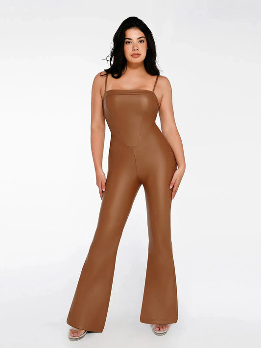 Combinaison Sculptante en Similicuir avec Corset