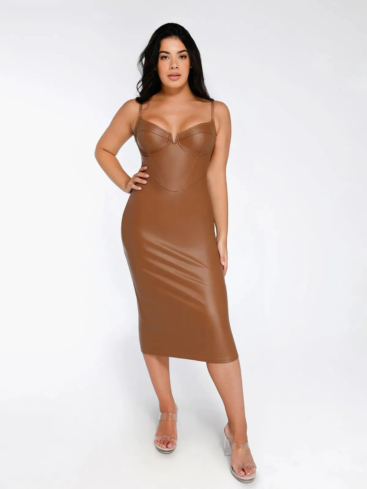 Robe Midi Corset Taille Sablier en Similicuir