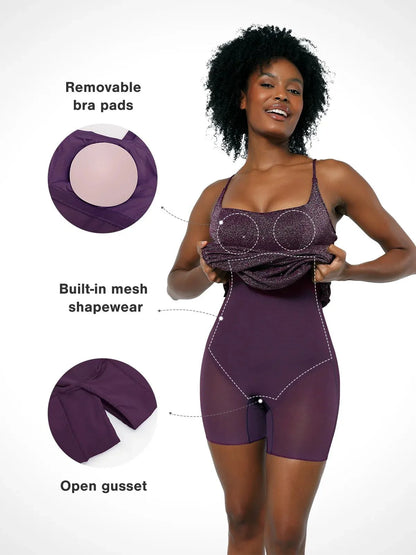 Robe Midi Sculptante en Tricot Métallique Shapewear Bodycon