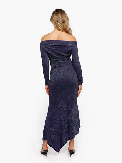 Robe Maxi Sirène Slim à Manches Longues en Maille Métallique Shapewear