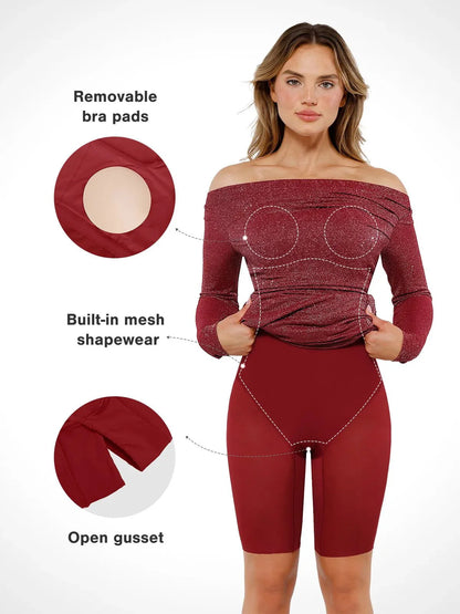 Robe Maxi Sirène Slim à Manches Longues en Maille Métallique Shapewear