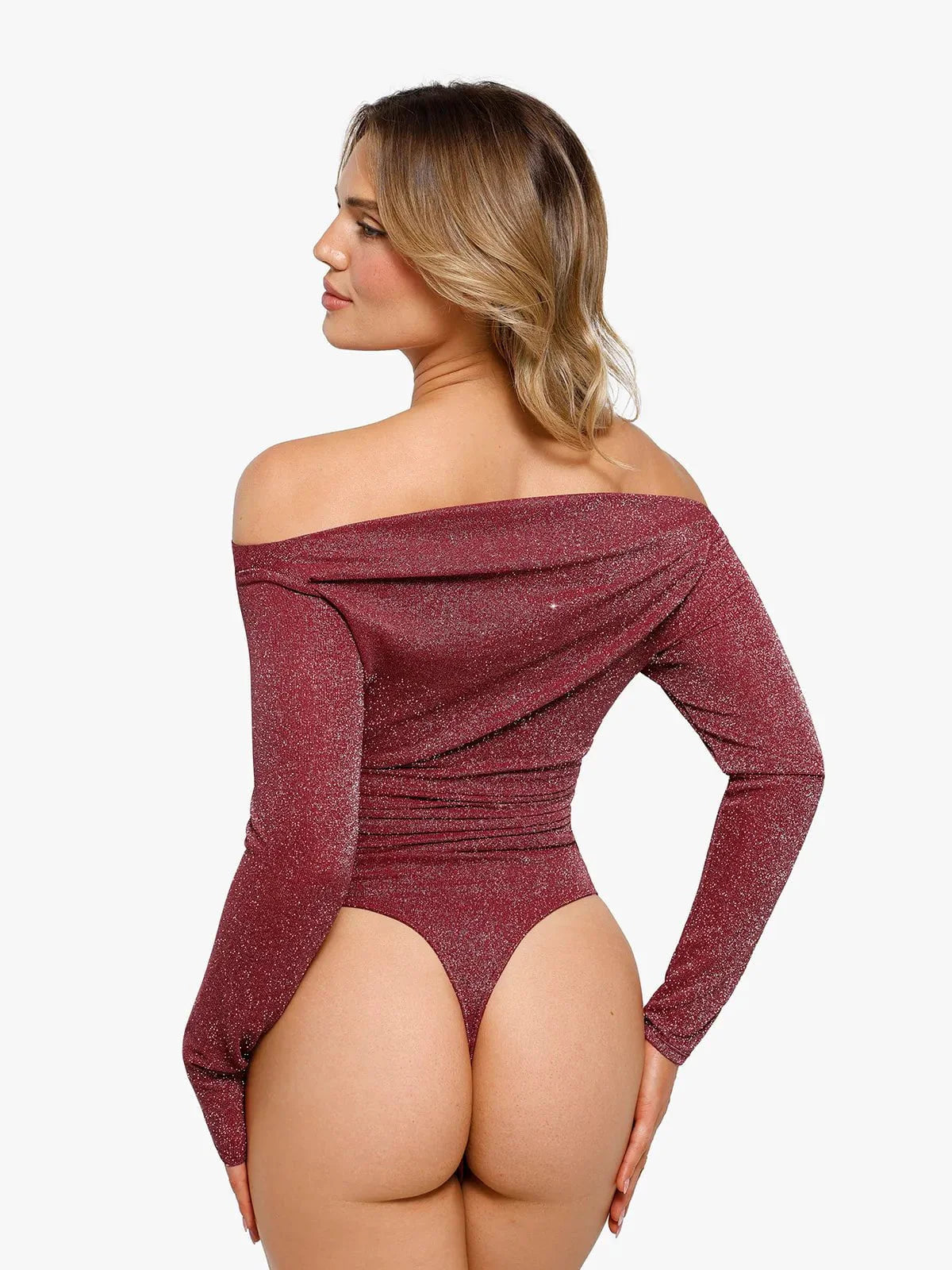 Body Sculptant en Tricot Métallique à Manches Longues