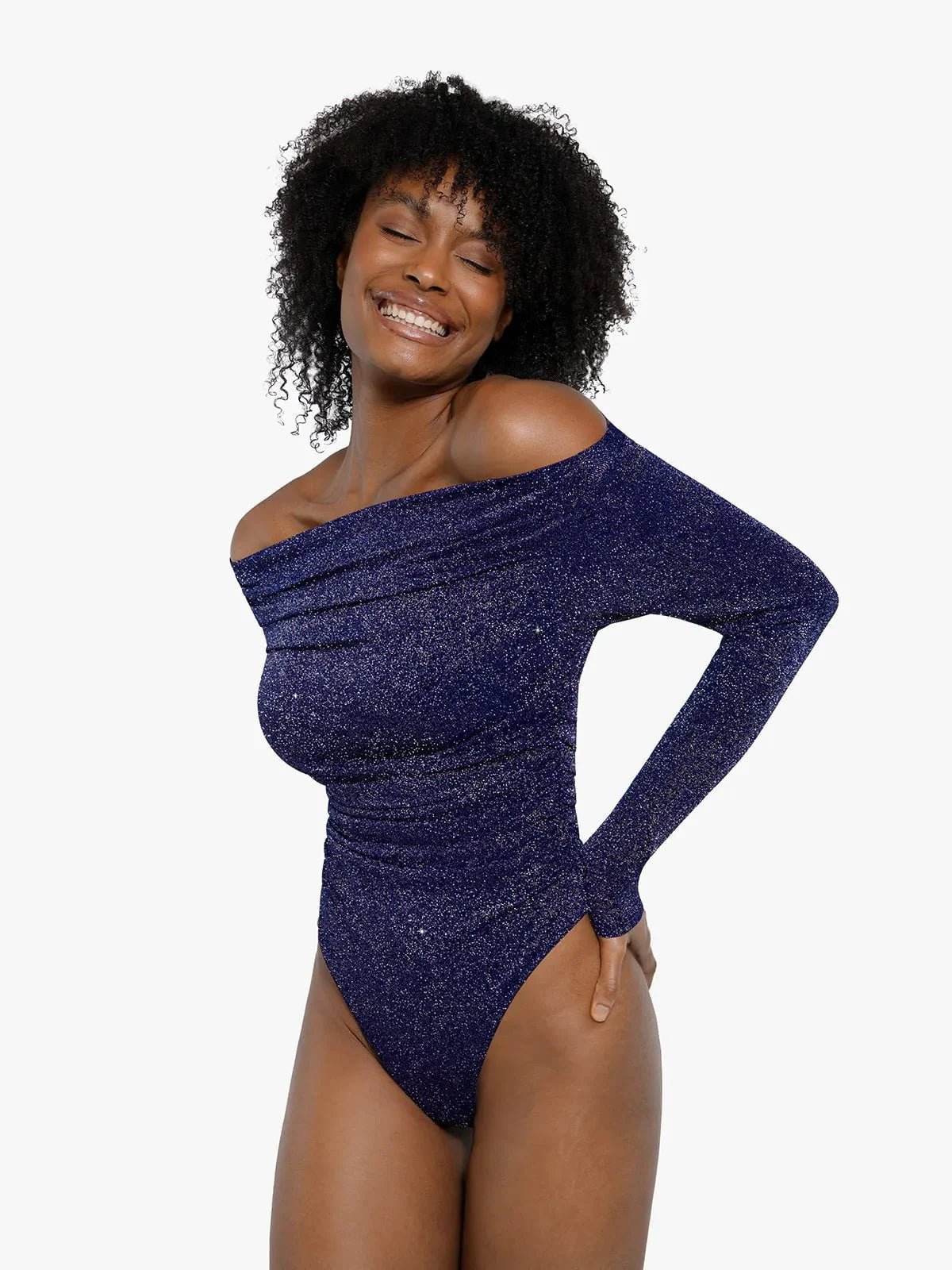 Body Sculptant en Tricot Métallique à Manches Longues