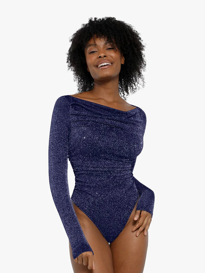 Body Sculptant en Tricot Métallique à Manches Longues