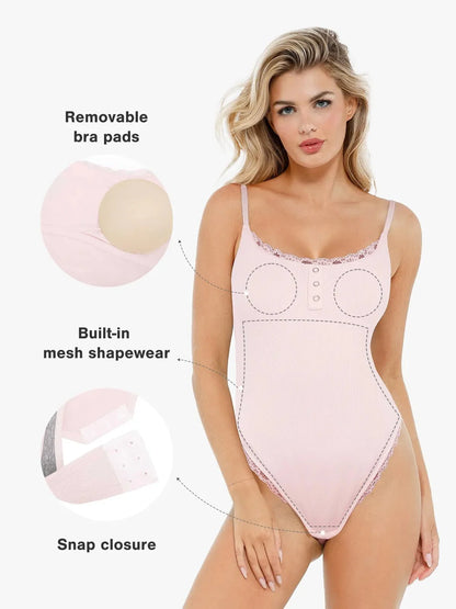 Body Sculptant en Modal avec Bretelles et Détails en Dentelle