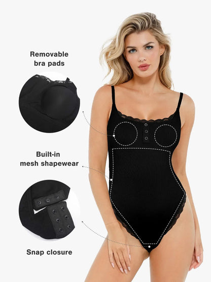 Body Sculptant en Modal avec Bretelles et Détails en Dentelle