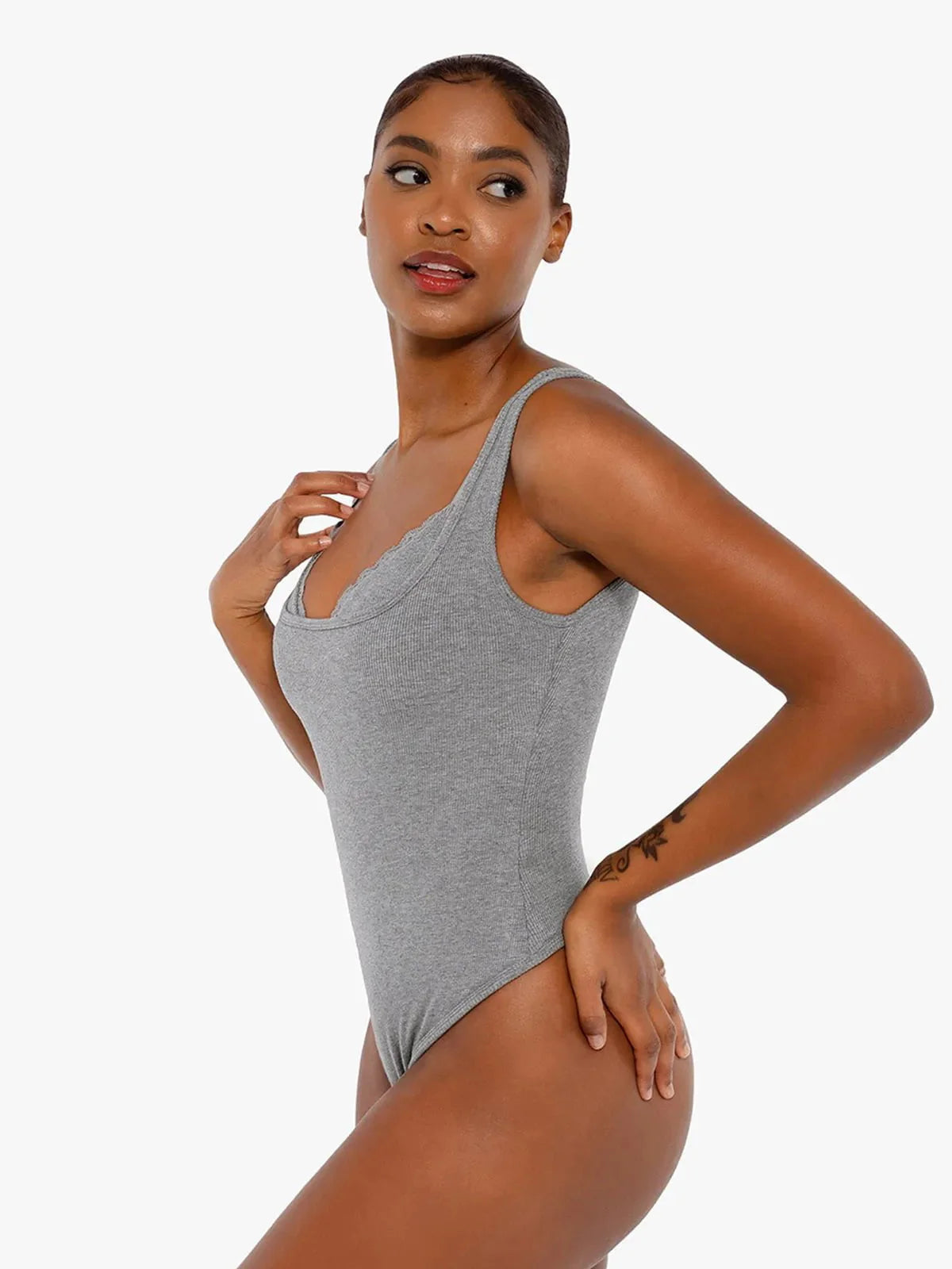Body Cami en Modal avec Contrôle du Ventre et Dentelle Intérieure