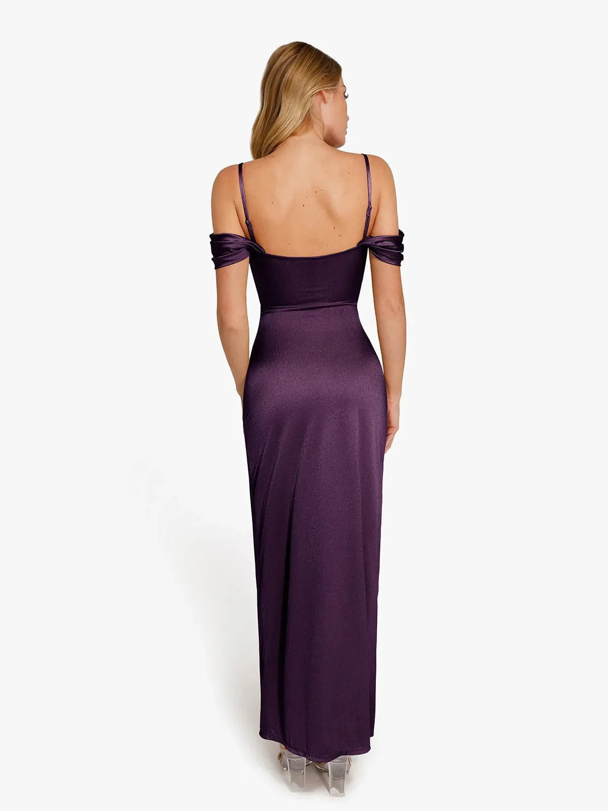Robe Maxi Sculptante Drapée à Épaules Dégagées Shapewear