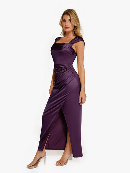 Robe Maxi Sculptante Drapée à Épaules Dégagées Shapewear