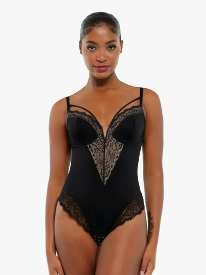 Body en dentelle avec contrôle du ventre et bretelles