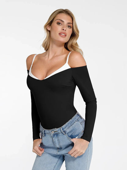 Body Shapewear à Manches Longues avec Épaules Dégagées et Contrôle du Ventre