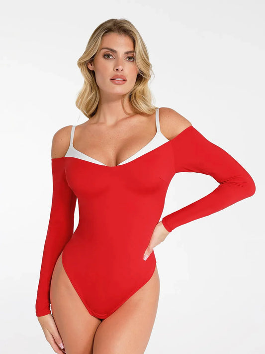 Body Shapewear à Manches Longues avec Épaules Dégagées et Contrôle du Ventre