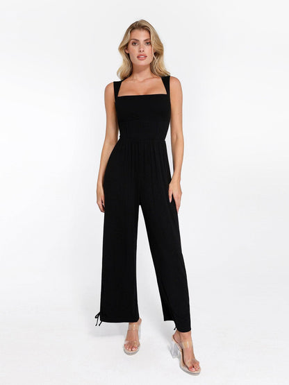 Combinaison Shapewear à Encolure Carrée avec Contrôle du Ventre et Jambes Larges
