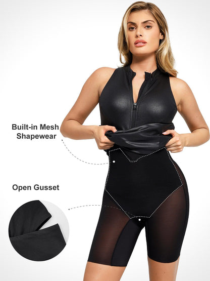 Robe Midi en Similicuir avec Zip à l'Avant et Sculptante