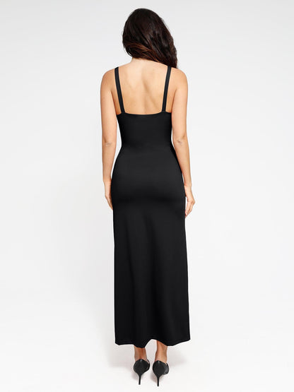 Robe Maxi Slimming à Fente Froncée Shapewear
