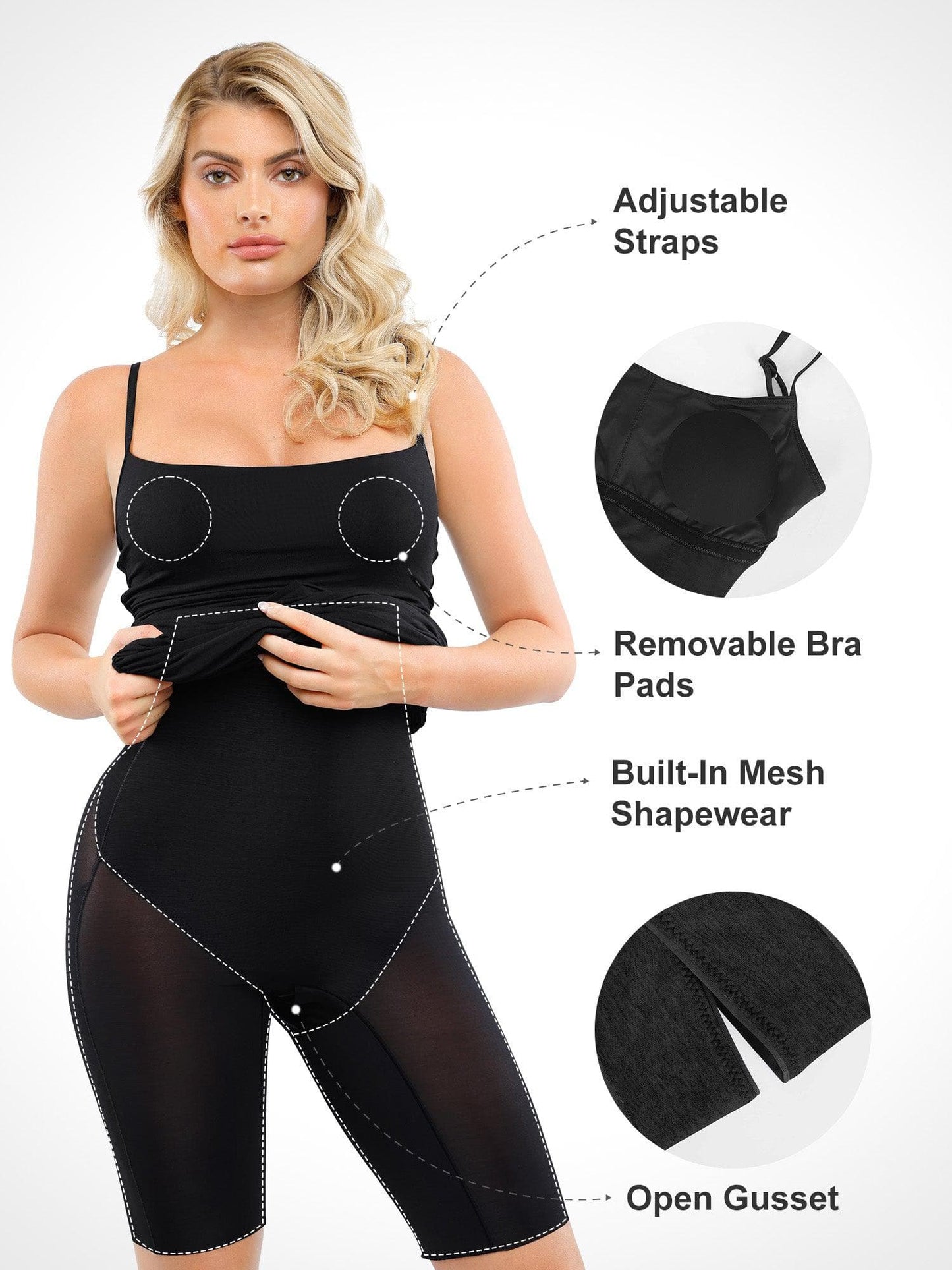 Robe Midi Slip Ajustée avec Shapewear Froncé