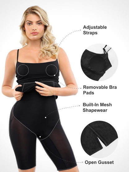 Robe Midi Slip Ajustée avec Shapewear Froncé