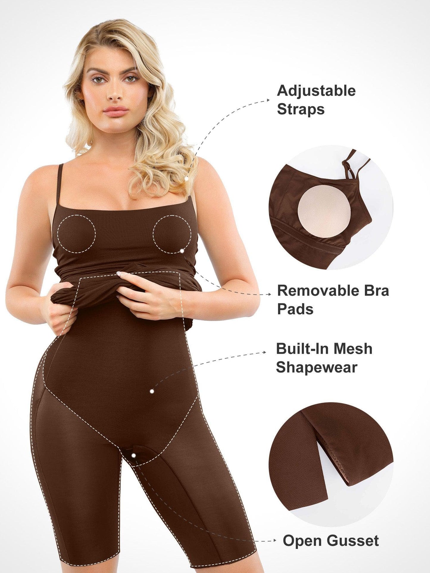 Robe Midi Slip Ajustée avec Shapewear Froncé