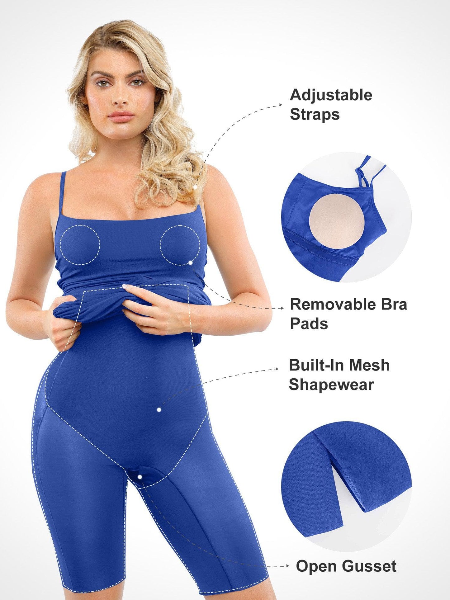 Robe Midi Slip Ajustée avec Shapewear Froncé