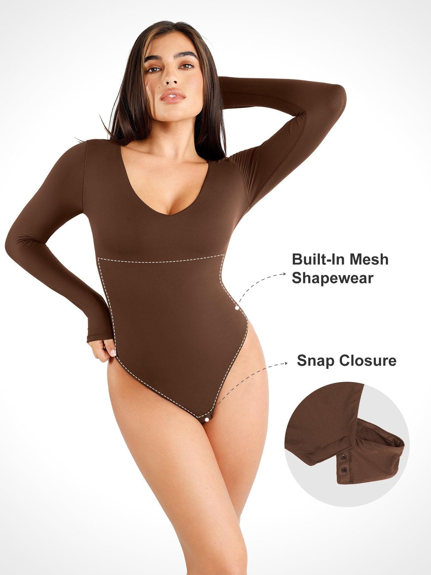 Body Sculptant à Manches Longues V-Neck CloudSense
