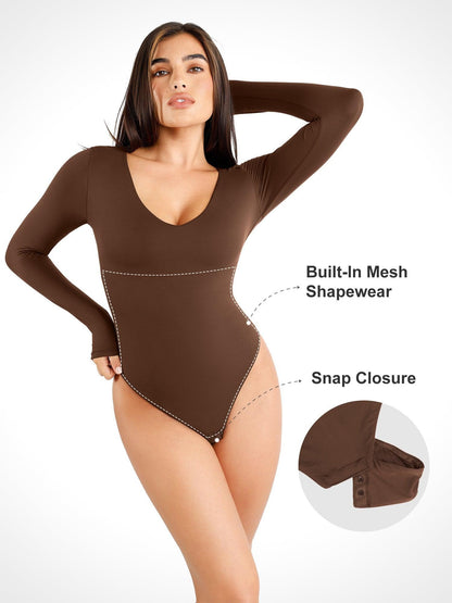 Body Sculptant à Manches Longues V-Neck CloudSense
