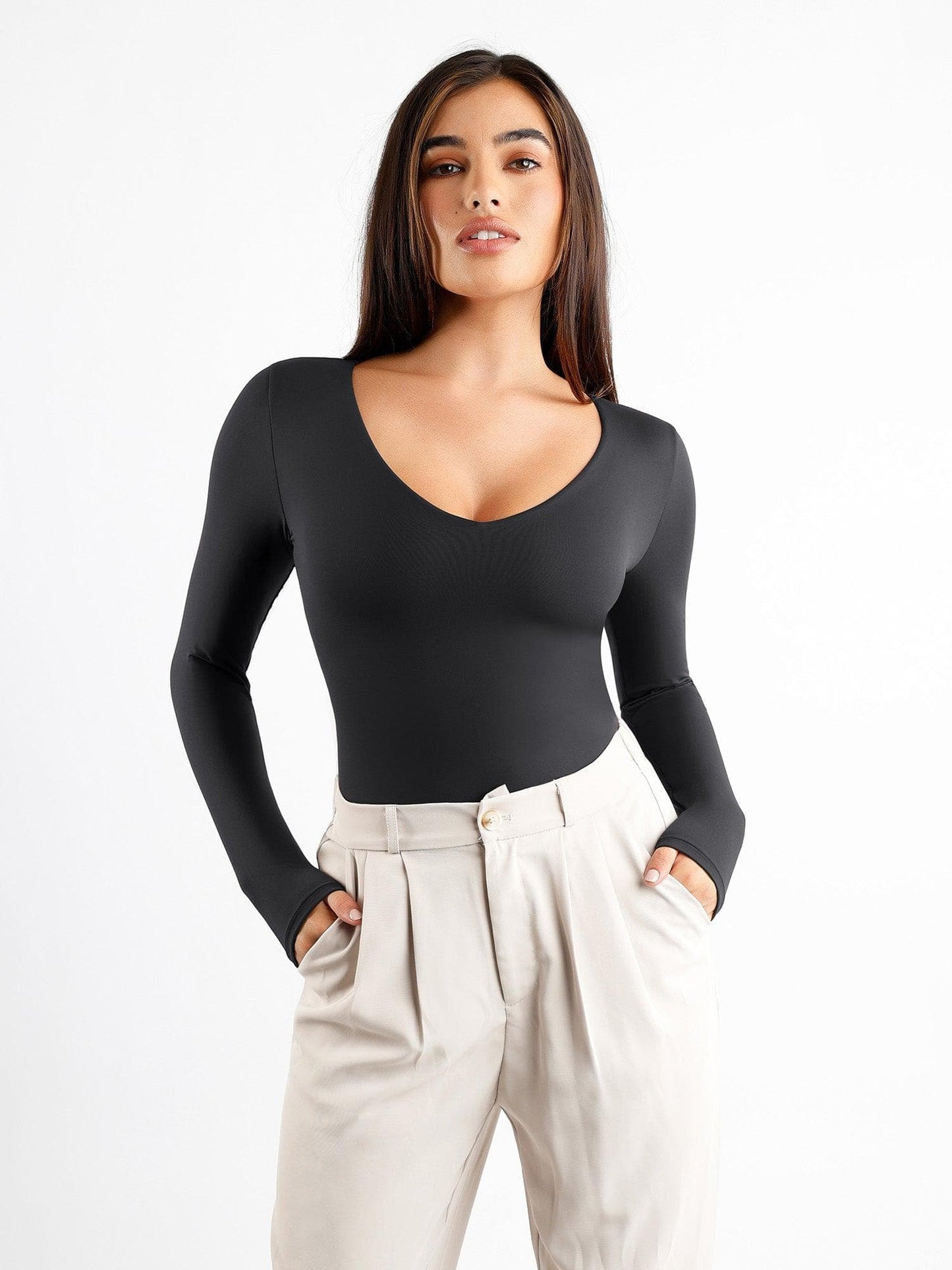 Body Sculptant à Manches Longues V-Neck CloudSense