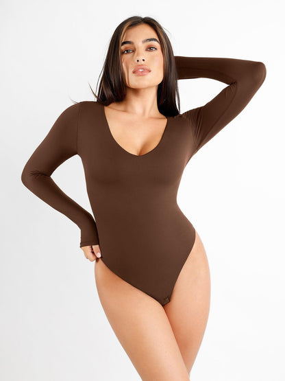 Body Sculptant à Manches Longues V-Neck CloudSense