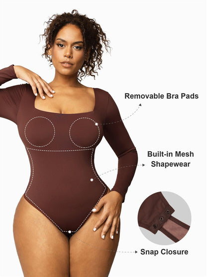Body Shapewear à Manches Longues avec Décolleté Carré
