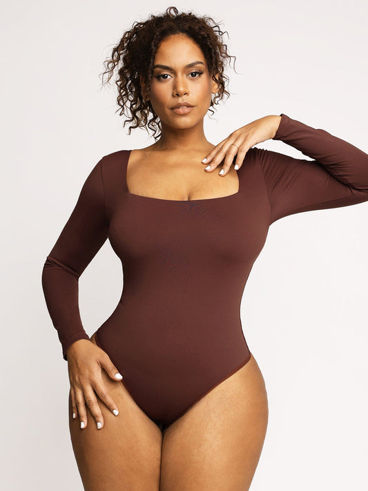 Body Shapewear à Manches Longues avec Décolleté Carré