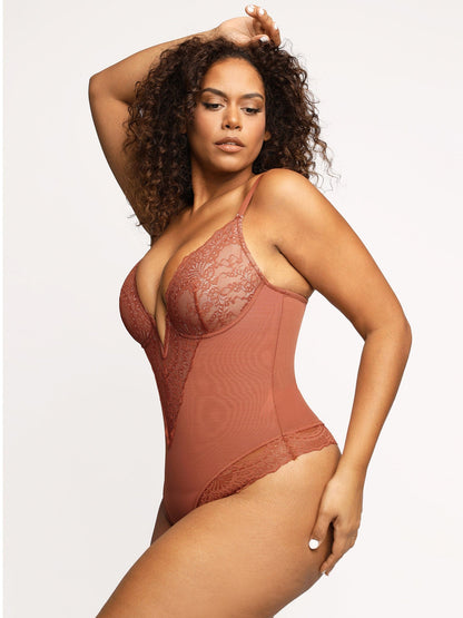 Body Sculptant en Dentelle à Col V Profond