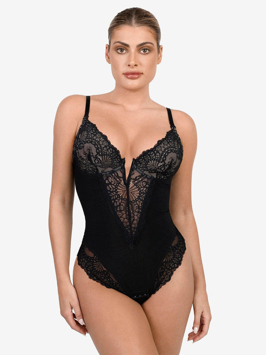 Body sculptant en dentelle à décolleté en V profond