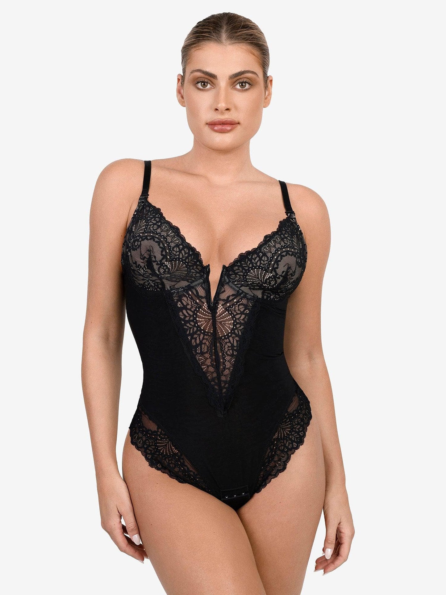 Body Sculptant en Dentelle à Col V Profond