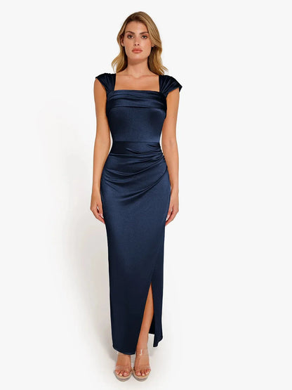 Robe Maxi Sculptante Drapée à Épaules Dégagées Shapewear