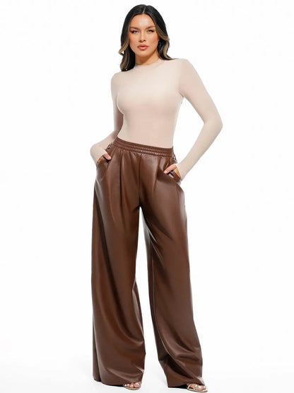 Pantalons larges taille haute en simili cuir