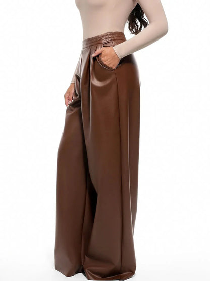 Pantalon large taille haute en simili cuir