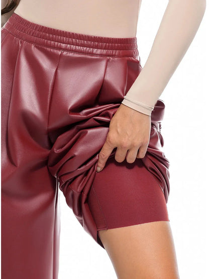 Pantalon large taille haute en simili cuir