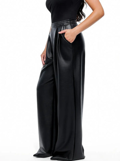 Pantalons larges taille haute en simili cuir