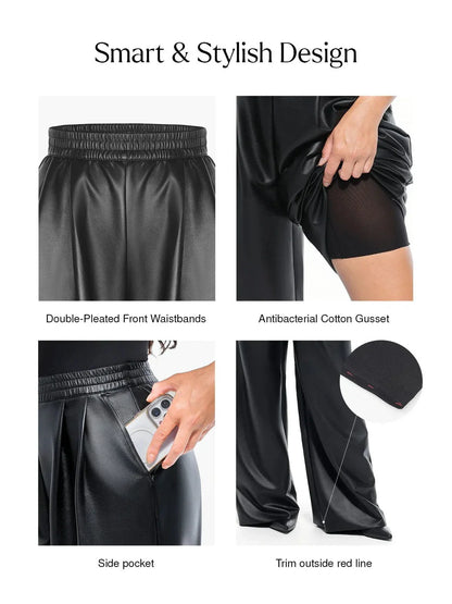 Pantalons larges taille haute en simili cuir