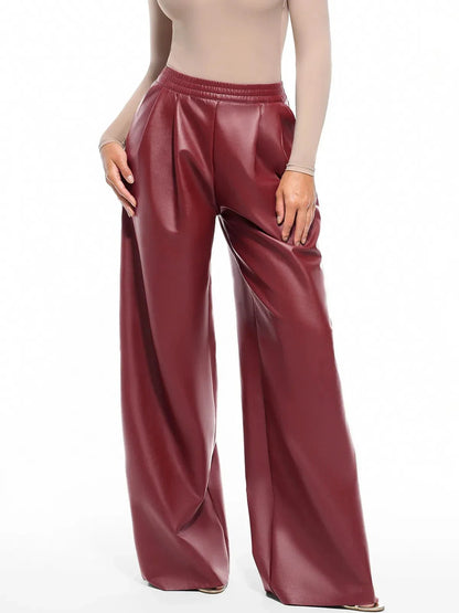 Pantalons larges taille haute en simili cuir