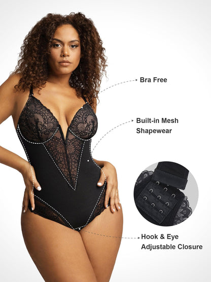 Body en Dentelle à Encolure Profonde en V ou Jupes en Similicuir
