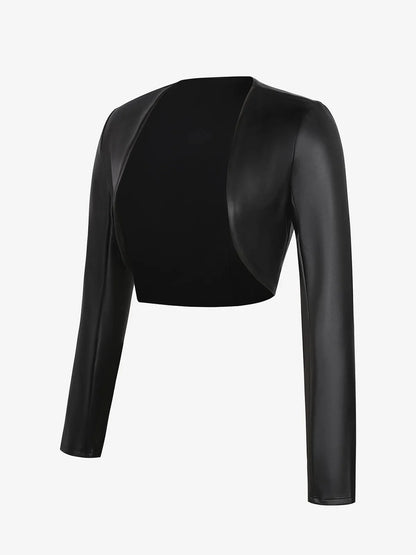 Veste Boléro en Similicuir à Manches Longues
