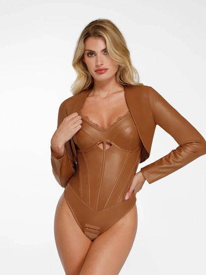Veste Boléro en Similicuir à Manches Longues