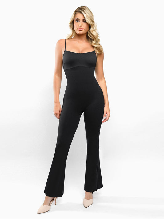 Combinaison Jumpsuit Sculptante à Jambes Évasées avec Bretelles